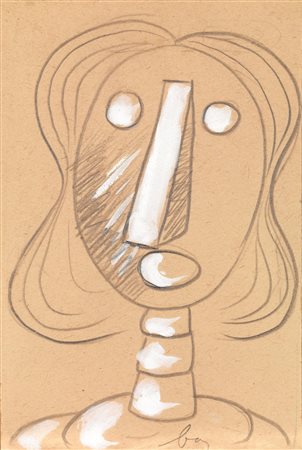 Enrico Baj (Milano 1924 - 2003) VOLTO matita e biacca su cartoncino pressato,...