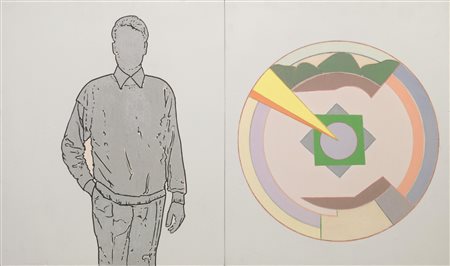 Renato Mambor (Roma 1936) FIGURA E MANDALA COSMOGRAMMA olio e smalto su tela...