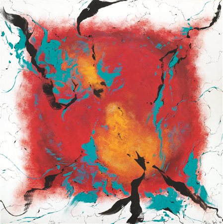 Chelsea Owens (Washington 1978) OZONE acrilico su tavola, cm 100x100 firmato...