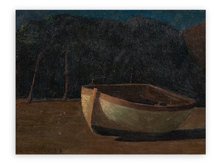 WALTER LAZZARO (1914-1989) - Barca e pini (Rapallo), 1956