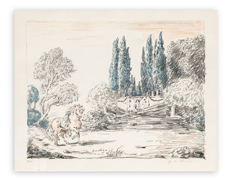 GIORGIO DE CHIRICO (1888-1978) - Cavallo a Villa Falconieri, 1954