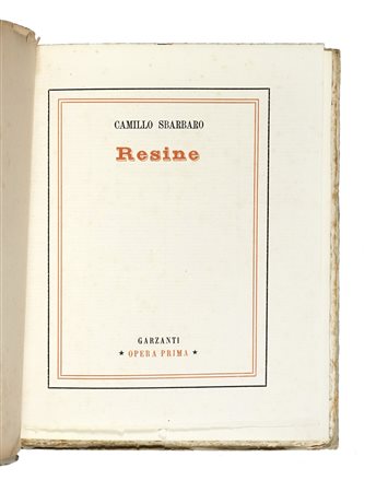 Sbarbaro Camillo, Resine. Milano: Garzanti, 1948. In-8° (mm 221x170). Pagine...