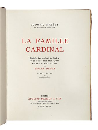 Halévy Ludovic, La Famille Cardinal... Paris: Auguste Blaizot & Fils, 1938....