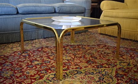 Tavolino da fumo di design in metallo cromato e vetro fumè cm 75x75x35 Il...