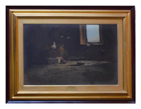 Ferruccio Rontini (Firenze, 1893 - Livorno, 1964), Luci nel pollaio olio su...