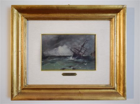 Augusto Burchi (Firenze 1853 - Galluzzo 1919), Nave nella tempesta olio su...