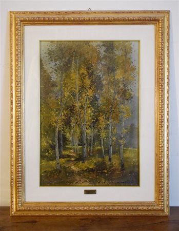 Armeno Mattioli (Vicchio di Muggello, 1920 - 2012), Bosco olio su tavola cm...