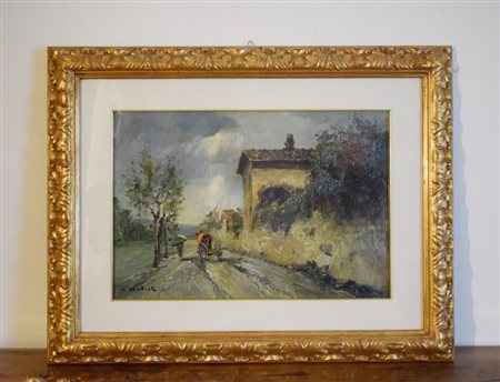 Armeno Mattioli (Vicchio di Muggello, 1920 - 2012), Scorcio con calesse olio...