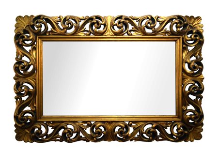 Specchiera in legno intagliato e dorato realizzata in stile Seicento cm...