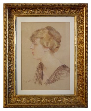 Paola Serra Zanetti (Budrio 1886 - 1963), Ritratto femminile tecnica mista su...