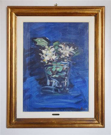Enzo Pregno (Alessandria d'Egitto, 1898 - Firenze, 1972), Fiori su sfondo blu...