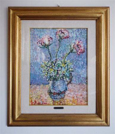 Guido Borgianni (New York, 1915 - Firenze, 2011), Vaso di fiori olio su tela...