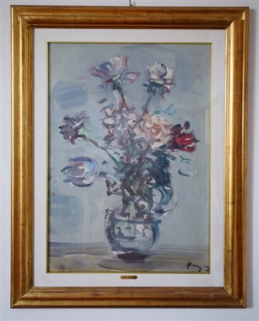 Enzo Pregno (Alessandria d'Egitto, 1898 - Firenze, 1972), Vaso di fiori olio...