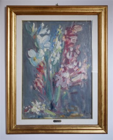 Enzo Pregno (Alessandria d'Egitto, 1898 - Firenze, 1972), Fiori olio su tela...