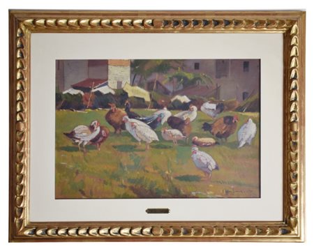 Desiderio Tanfani (Settignano, 1897 - 1977), Aia 1929 olio su tavola cm...