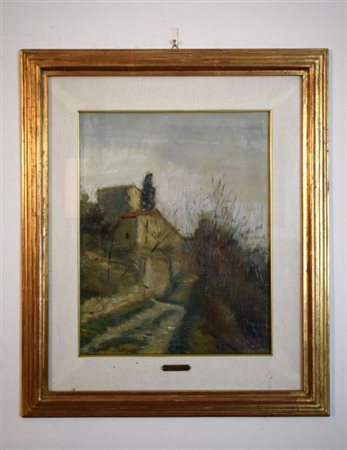 Fernando Bernardini (Parma, 1928), Campagna olio su tavola cm 43x34, entro...