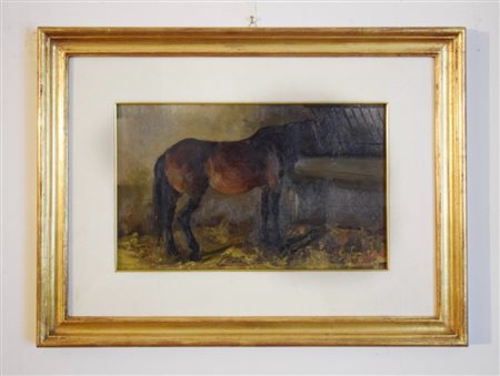 Pittore del XX secolo, Cavallo olio su tavoletta cm 25x39.5, entro cornice...