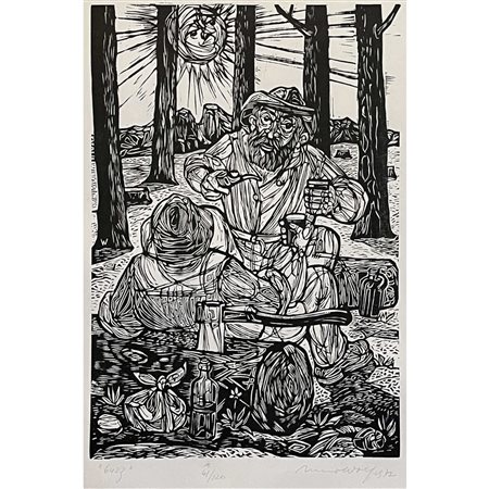 Remo Wolf, xilografia originale, firmata in basso a dx. Iscrizione a matita...