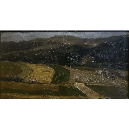 prob. Luigi Vettori, Paesaggio, olio su compensato, cm 16x30. Firmato in...