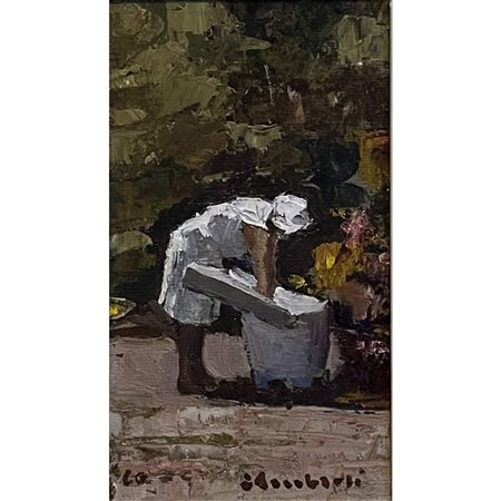 Elmo Ambrosi (1960), Lavandaia, olio su masonite, cm 14x8.