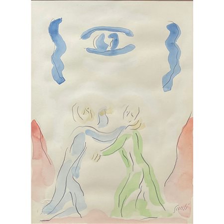 Virgilio Guidi, Figure, acquerello su carta, in cornice cm 47x36. Firmato in...