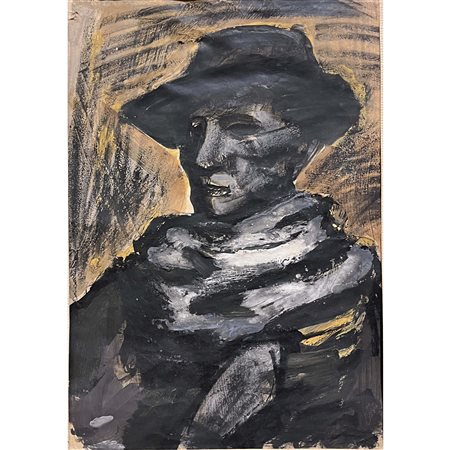 Mario Sironi, Ritratto d'uomo, tempera su carta, cm 30x21, in cornice cm...