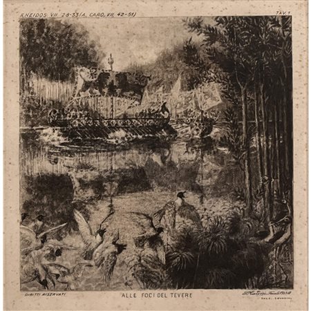 Luigi Ratini !1933), incisione dall' Eneide "Alle foci del Tevere", Libro...