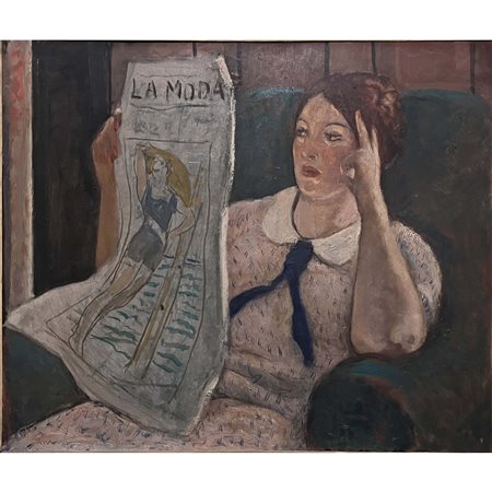 Giuseppe Montanari, La lettura, olio su tavola, cm 48x57. In cornice. Firmato...