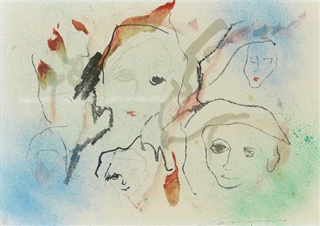 Ernesto Treccani TERRA E CIELO DI PACE tecnica mista su cartoncino, cm 25x35...