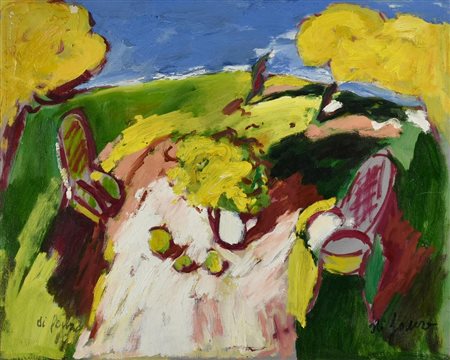 Tiziana Di Fonzo SENZA TITOLO, 1980 olio su tela, cm 40x50 firme e data sul...