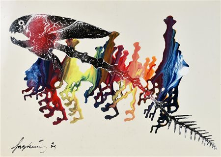 Vernis Sage SENZA TITOLO, 1975 tecnica mista su cartone, cm 50x70 firma e...