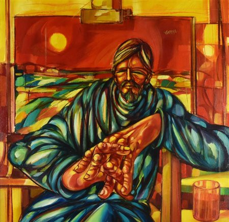 GIANBAR (Gianni Baretta) NELLO STUDIO, 1973 olio su tela intavolata, cm...