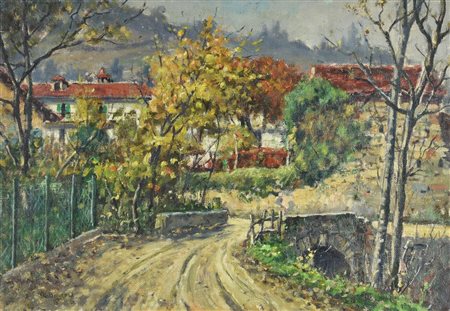 Pietro Boyer PAESAGGIO CAMPESTRE olio su tela, cm 35x50 firma