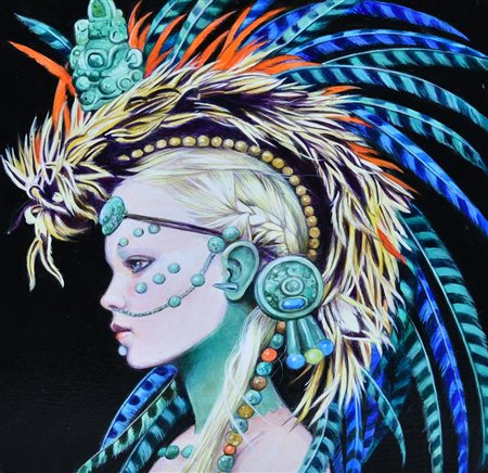 Titti Garelli REGINA MAYA DI PROFILO acrilici su tavola, cm 20x20 sul retro:...