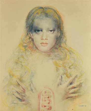 Renzo Vespignani RITRATTO, 1991 tecnica mista su carta, cm 60x50 firma e data