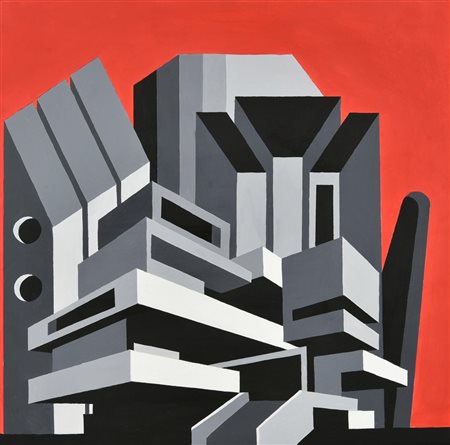 Tancredi Fornasetti SCENARIO DI QUARTIERE, 2024 acrilico su tela, cm 40x40...