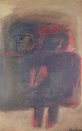 Nino Ajmone COMPOSIZIONE, 1961 olio su tela, cm 60x40 firma e data sul retro:...