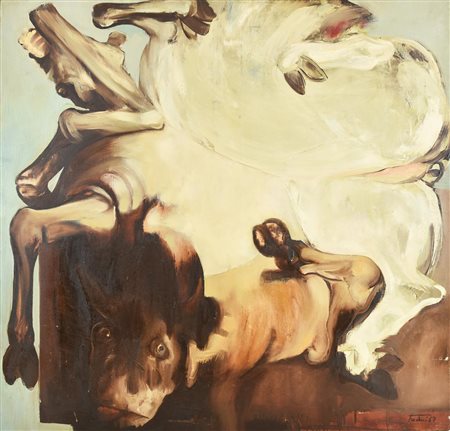 Piero Tredici BESTIE ALLUVIONATE, 1967 olio su tela, cm 105x110 firma e data...