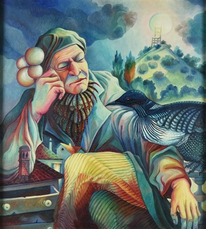 Giorgio Sebastiano Giusti IL RIPOSO DELLA NOTTE, 1994 olio su tela, cm 80x70...