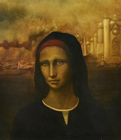 Ovidio Melis DONNA, 1981 olio su tavola, cm 58x51 firma e data sul retro:...