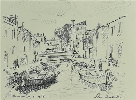 Silvio Consadori BURANO, 1975 penna su carta, cm 21,5x29 firma, titolo e data