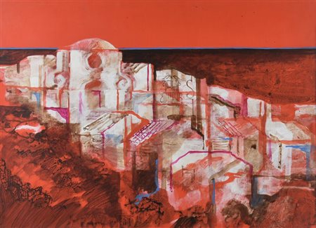 Mario Bardi TRAMONTO tecnica mista su carta applicata su tela, cm 50x71,5 firma