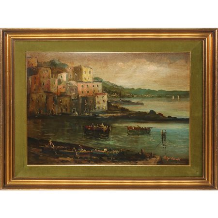 Luigi Canali (XX secolo)  - marina con barche e pescatori, 20° secolo