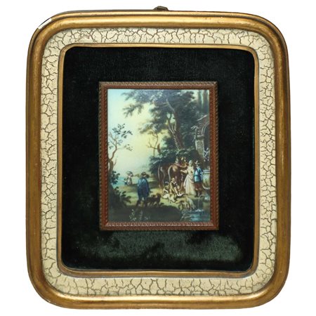 Coppia di scene di personaggi aristocratici all'esterno