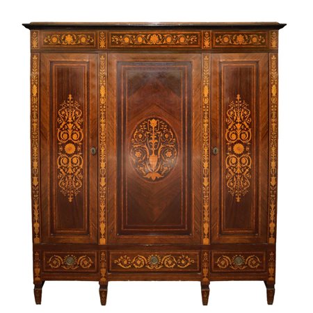 Armadio intarsiato, a tre ante, 19° secolo
