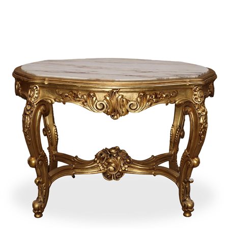 Tavolo basso con marmo bianco al piano doratura a foglia nello stile Luigi Filippo , primi 20° secolo