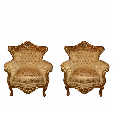 Coppia di poltrone in stile barocco in legno dorato, 20° secolo