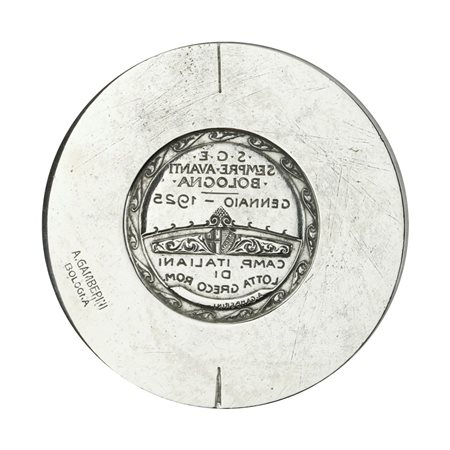  
N S.G.E. Sempreavanti Bologna Gennaio 1925 CamP Italiano Lotta Grecoromana 46 x 29 mm 
 