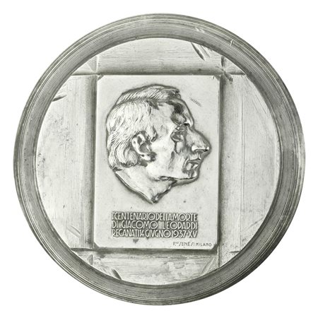  
P I Centenario Della Morte Di Giacomo Leopardi Recanati 1937 XV F.Lli Senesi Milano 102 x 41 mm 
 