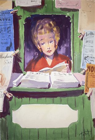 Tabet Giorgio (1904 - 2002) - Bozzetto di copertina ed illustrazione  per le novelle di Bacchelli .